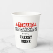 Gobelets En Papier Attention : Programmeur Alimenté Par Une Boisson D (Recto)