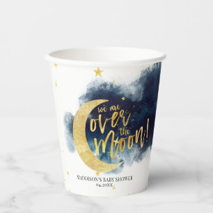 Gobelets En Papier Au-dessus du Baby shower bleu Moon Gold Stars