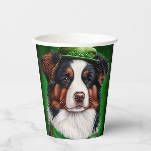 Gobelets En Papier Australian Shepherd dog en tenue de St. Patrick's (Recto)