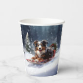 Gobelets En Papier Australian Shepherd hiver neige de Noël (Verso)