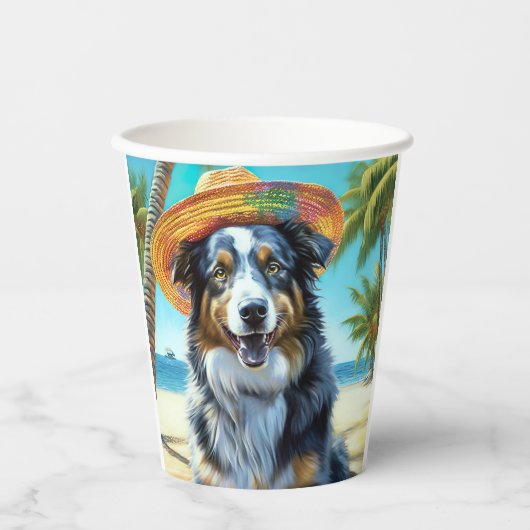 Gobelets En Papier Australian Shepherd On Beach amoureux des chiens c (Recto)