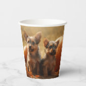Gobelets En Papier Australien Terrier Chiot Automne Citrouille de pla (Recto)