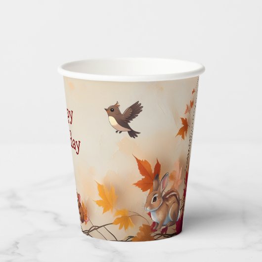 Gobelets En Papier Automne Animaux forestiers enchantés Fête d'annive (Verso)