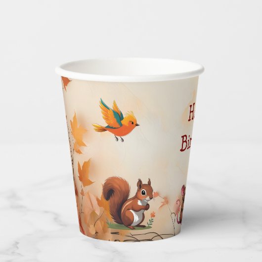 Gobelets En Papier Automne Animaux forestiers enchantés Fête d'annive (Recto)