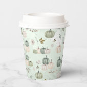 Gobelets En Papier Automne Citrouille Automne Feuilles Vert Anniversa (Verso)