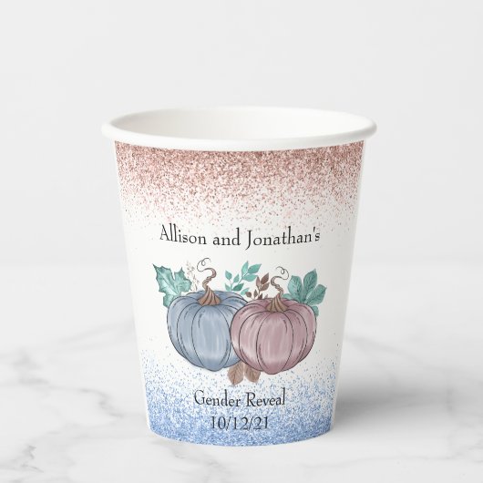 Gobelets En Papier Automne Citrouille Genre Révéler parties scintilla (Recto)