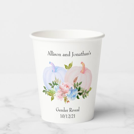 Gobelets En Papier Automne Citrouille Genre Révéler rose bleu (Verso)