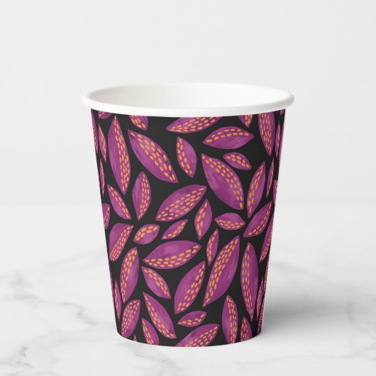 Gobelets En Papier Automne Feuilles d'automne violet et noir Motif (Verso)