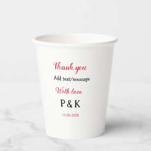 Gobelets En Papier Avec amour ajouter lettre du nom du couple merci a