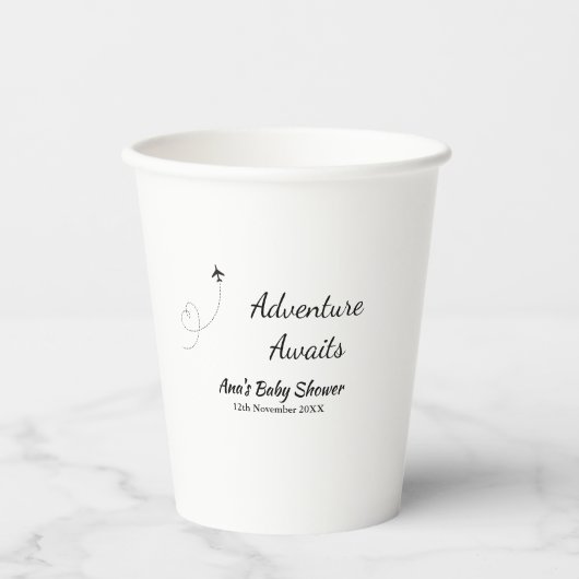 Gobelets En Papier Aventure attend baby shower ajouter nom date plan (Recto)