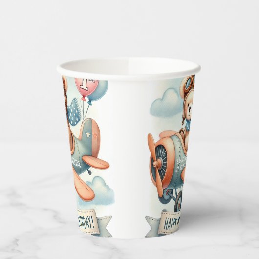 Gobelets En Papier Avion Boy Bear 1ère fête d'anniversaire (Gauche)