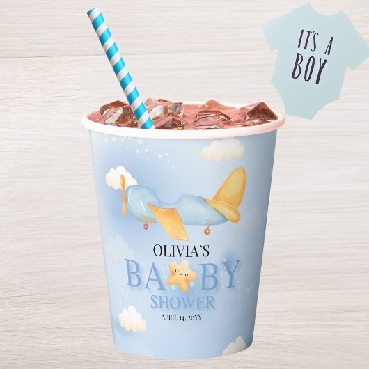 Gobelets En Papier Avion, Nuages & Etoiles, Bleu, Bébé garçon, mignon