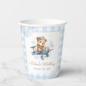 Gobelets En Papier Avion Teddy Bear Bleu 1er anniversaire (Recto)