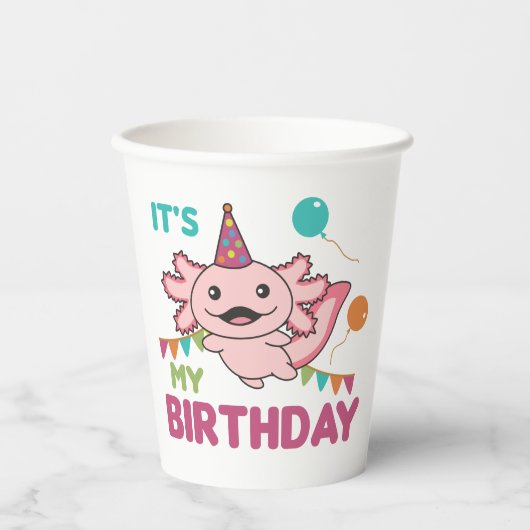 Gobelets En Papier Axolotl veut que c'est mon Anniversaire mignon Axo (Recto)