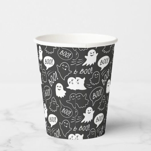 Gobelets En Papier B&W Cute Doodle Halloween Motif (Droite)