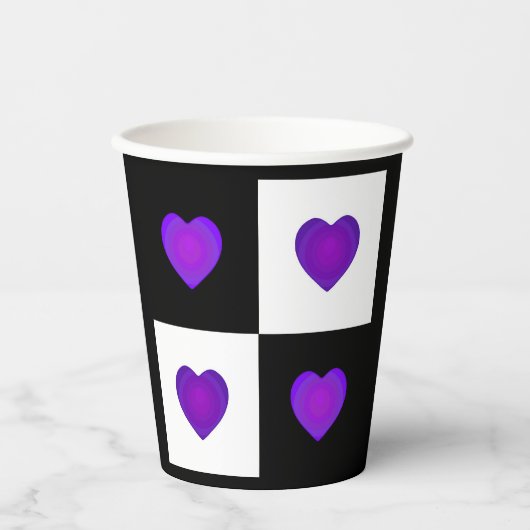 Gobelets En Papier B&W Purple Hearts Beating (Recto)