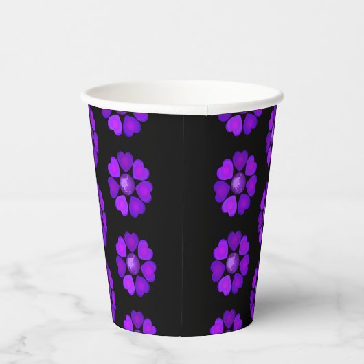 Gobelets En Papier B&W Purple Hearts Beating (Droite)