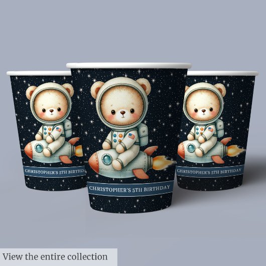 Gobelets En Papier Baby Boy Birthday Teddy Bear Astronaut Party