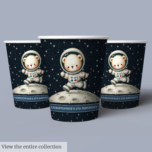 Gobelets En Papier Baby Boy Coupes d'anniversaire Teddy Bear Astronau