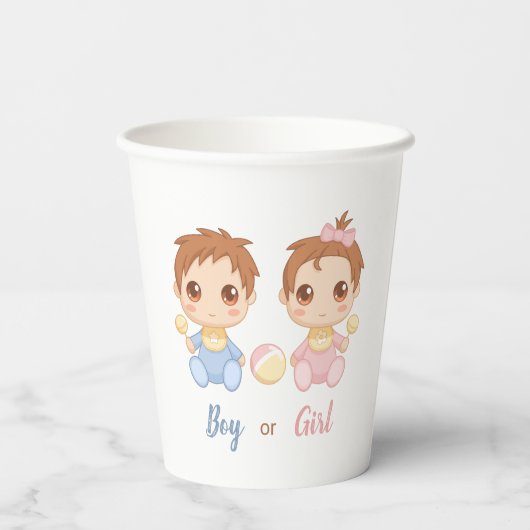 Gobelets En Papier Baby Boy ou Girl Genre Reveal Party (Verso)
