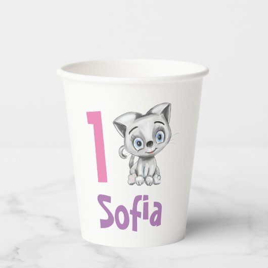 Gobelets En Papier Baby Cat Plaid Premier anniversaire Personnaliser  (Recto)