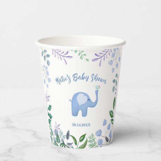 Gobelets En Papier Baby Elephant Chanson Baby shower d'oiseaux (Verso)
