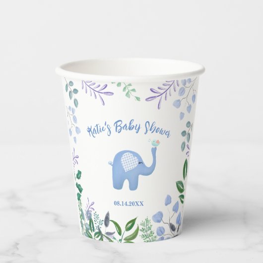 Gobelets En Papier Baby Elephant Chanson Baby shower d'oiseaux (Recto)