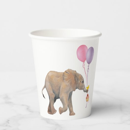 Gobelets En Papier Baby Elephant pink & violet balloon Set x16 (Verso)