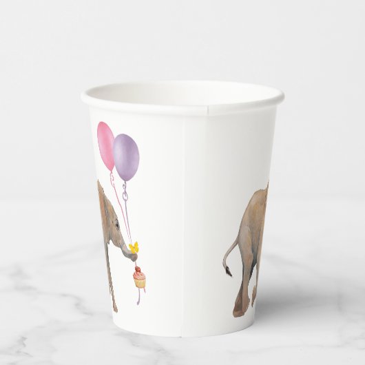 Gobelets En Papier Baby Elephant pink & violet balloon Set x16 (Droite)