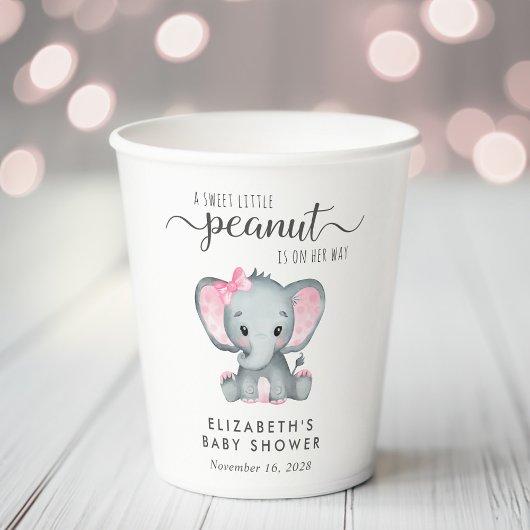 Gobelets En Papier Baby Girl Douche Eléphant mignon