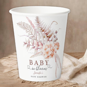 Gobelets En Papier Baby In Bloom Fleurs Bébé Naissant Rose Poussiéreu