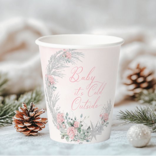 Gobelets En Papier Baby its cold outside Pink Silver Baby Shower