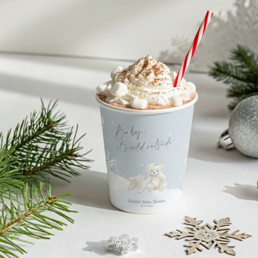 Gobelets En Papier Baby, It's Cold Outside Teddy Bear Winter Elegance