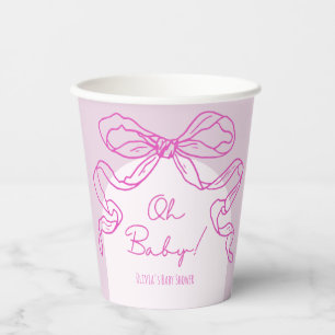 Gobelets En Papier Baby shower à mâchoires cabossées de couleur rose