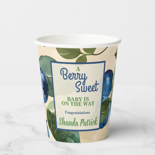 Gobelets En Papier Baby shower à thème Berry Sweet Blueberry (Verso)