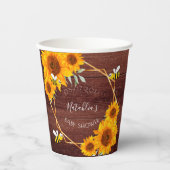 Gobelets En Papier Baby shower abeilles tournesols bois rustique brun (Recto)