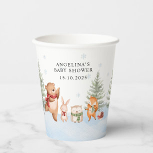 Gobelets En Papier Baby Shower Animaux de la Forêt d'Hiver