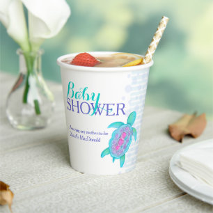 Gobelets En Papier Baby shower aqua de la tortue marine whimsy