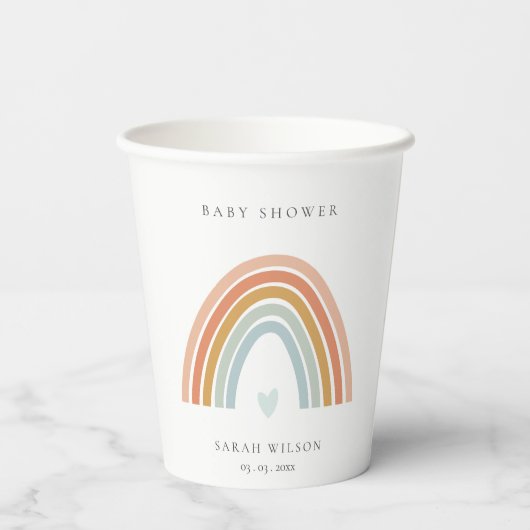 Gobelets En Papier Baby shower Arc-en-ciel bleu-bleu-blanc élégant (Verso)