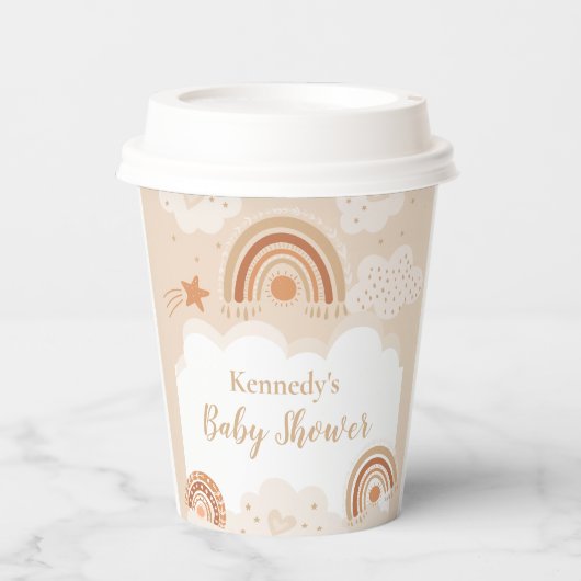Gobelets En Papier Baby shower arc-en-ciel Boho (Recto)