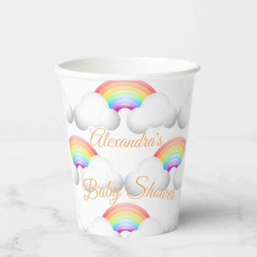 Gobelets En Papier Baby shower Arc-en-ciel Nuages Sexe Neutre (Recto)