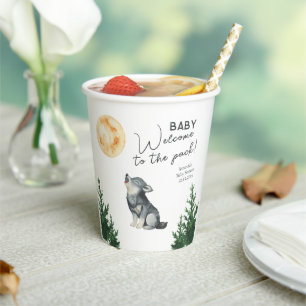 Gobelets En Papier Baby Shower au Loup Aquarelle 