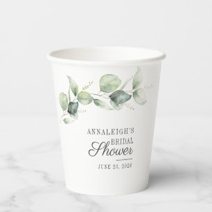 Gobelets En Papier Baby Shower au thème d'eucalyptus avec écriture cu