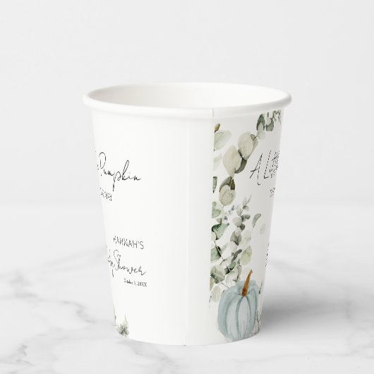 Gobelets En Papier Baby shower Automne Un Peu Citrouille Bleu (Droite)