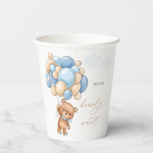 Gobelets En Papier Baby shower Ballons Bleus Ours Teddy (Verso)