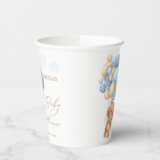 Gobelets En Papier Baby shower Ballons Bleus Ours Teddy (Gauche)