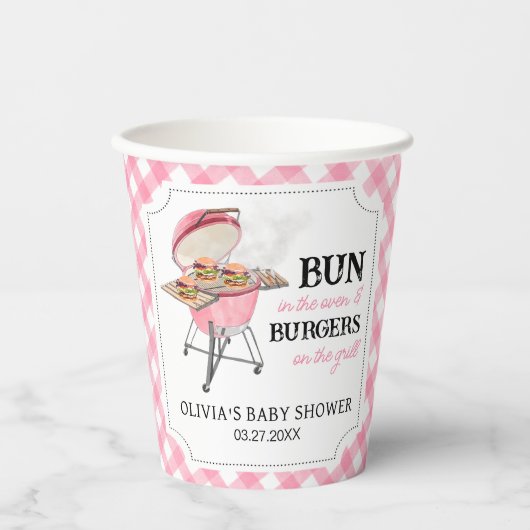 Gobelets En Papier Baby shower BBQ Burger Rose (Recto)