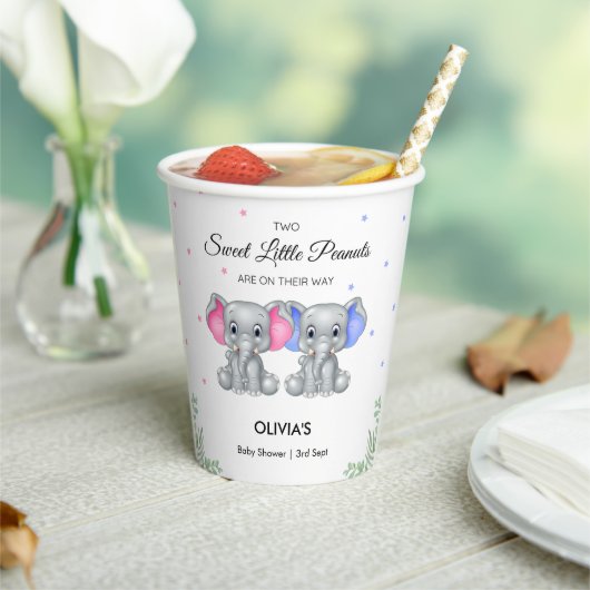 Gobelets En Papier Baby shower bébé Eléphant Twin Girl (Insitu)