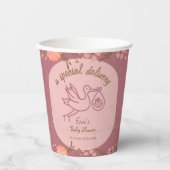 Gobelets En Papier Baby shower-bébé sur la cigogne (Recto)