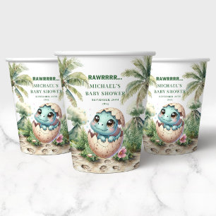 Gobelets En Papier Baby-Shower Bientôt Fête d'un Dino Bleu Fantaisist